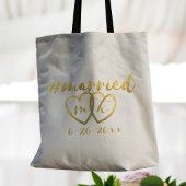 Net getrouwd Gold Heart Monogram bruiloft Tote Bag