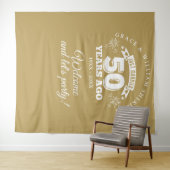 Net getrouwd goud 50e Jubileum foto achtergrond Wandkleed (In Situ (horizontaal))