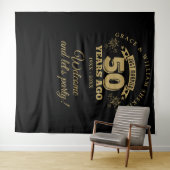 Net getrouwd goud 50e Jubileum foto achtergrond Wandkleed (In Situ (horizontaal))