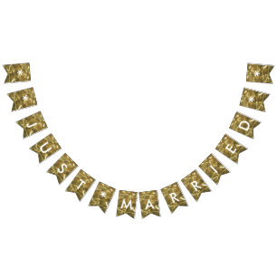 Net getrouwd Goud Wit Glitter Wedding Party Vlaggetjes