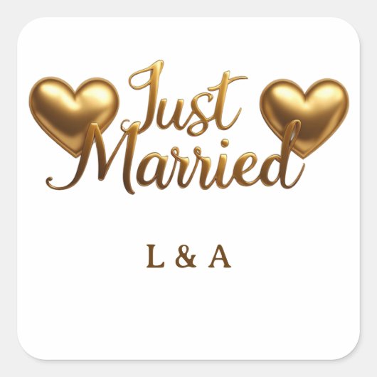 Net Getrouwd Gouden Script Trouwfeest Bord  Vierkante Sticker (Voorkant)