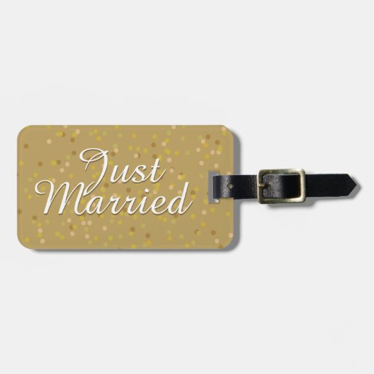 Net Getrouwd Gouden Stof Confetti Bagagelabel (Voorkant horizontaal)