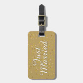 Net Getrouwd Gouden Stof Confetti Bagagelabel (Voorkant verticaal)