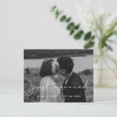 Net getrouwd Handgeschreven minimalistische trouwf Briefkaart (Staand voorkant)