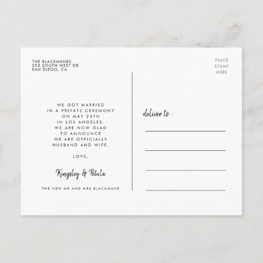 Net getrouwd Handgeschreven minimalistische trouwf Briefkaart (Achterkant)