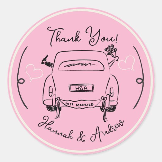 Net getrouwd Handgetekende bruid bruidegom Auto Be Ronde Sticker (Voorkant)