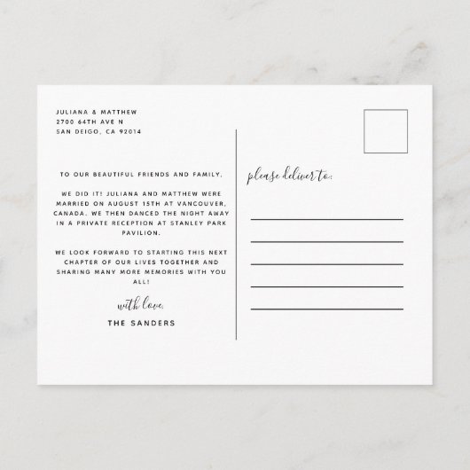 Net Getrouwd Hart Modern Schrift Trouw Aankondigingskaart (Achterkant)