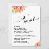 Net Getrouwd Hartjes Script Waterverf Bloemen Kaart (Voorkant)