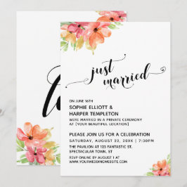 Net Getrouwd Hartjes Script Waterverf Bloemen Kaart