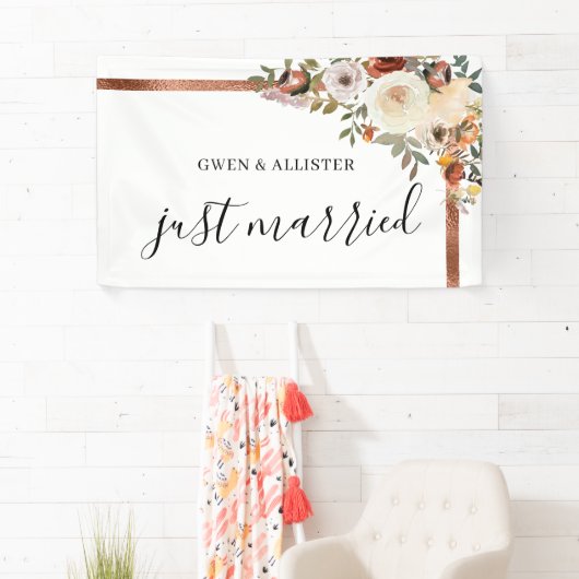 Net getrouwd herfst bruiloft auto decoratie banner (Insitu)