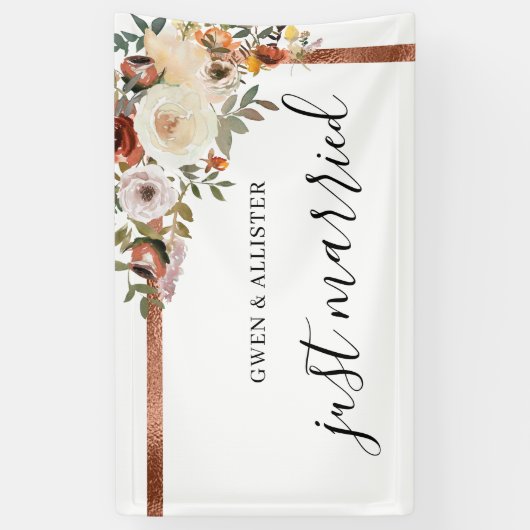 Net getrouwd herfst bruiloft auto decoratie banner (Verticaal)