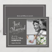 NET GETROUWD Huwelijk Foto Aankondiging grijs (Voorkant / Achterkant)