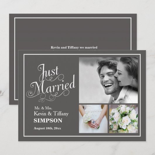 NET GETROUWD Huwelijk Foto Aankondiging grijs (Voorkant / Achterkant)