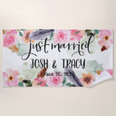 Net getrouwd, Huwelijksfeestartikelen, Huwelijksfo Strandlaken (Voorkant)