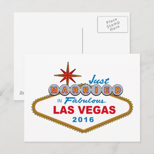 Net getrouwd in Fabulous Las Vegas 2016 (Sign.) Aankondigingskaart (Voorkant / Achterkant)