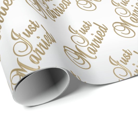 Net getrouwd in Gold Script Font - Weddenschap Cadeaupapier (Rol Hoek)