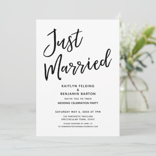 "Net getrouwd" informeel, modern bruiloftsfeest Kaart (Staand voorkant)