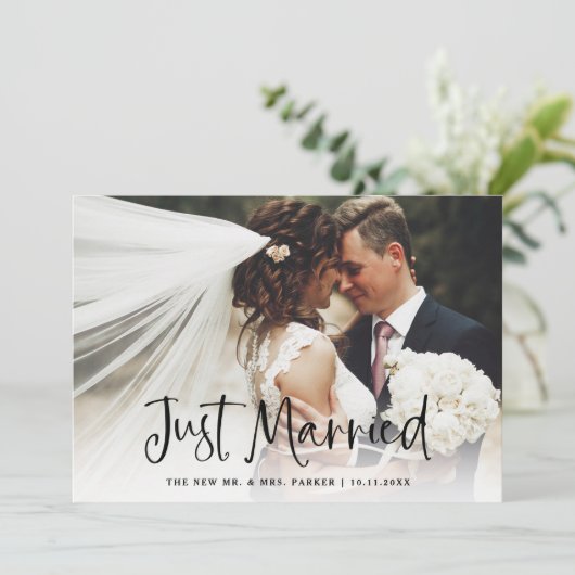Net Getrouwd | Informele Script Foto Elopement Aankondiging (Staand voorkant)