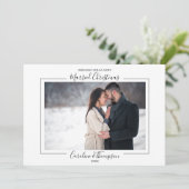 Net getrouwd kerst bruiloft foto botanisch feestdagenkaart (Staand voorkant)
