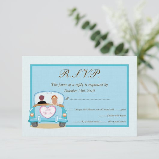 Net Getrouwd Klassieke Auto Trouw RSVP Kaartje (Staand voorkant)