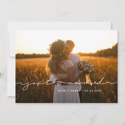 Net getrouwd Liefdevolle handgeschreven huwelijksf Aankondiging (Voorkant)