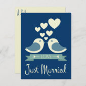 Net getrouwd Lovebirds Blue Wedding Briefkaart (Voorkant / Achterkant)