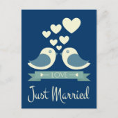 Net getrouwd Lovebirds Blue Wedding Briefkaart (Voorkant)