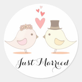Net getrouwd Lovebirds roze bruiloft aankondiging Ronde Sticker