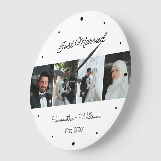 Net getrouwd met aangepaste namen en foto's grote klok (Hoek)