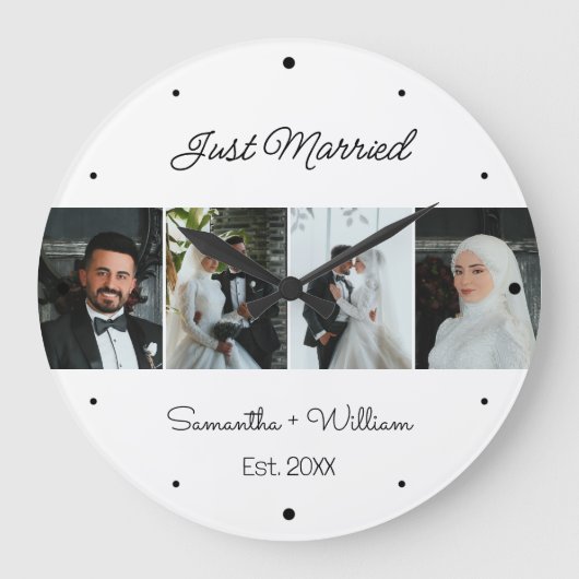 Net getrouwd met aangepaste namen en foto's grote klok (Voorkant)