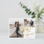 Net getrouwd met Bow Elopement Fotoaankondiging Aankondigingskaart (Staand voorkant)