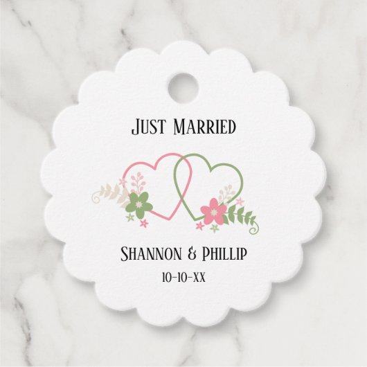 Net getrouwd met bruid en bruidegom namen trouwdat bedankjes labels (Voorkant)