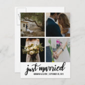 Net getrouwd met een handgeschreven script bruilof aankondigingskaart (Voorkant / Achterkant)