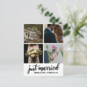 Net getrouwd met een handgeschreven script bruilof aankondigingskaart (Staand voorkant)