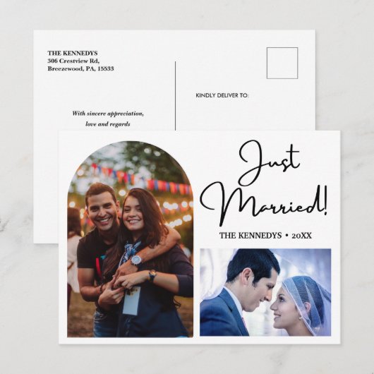 Net getrouwd met Modern Arch 2 Fotocollage Aankondigingskaart (Voorkant / Achterkant)