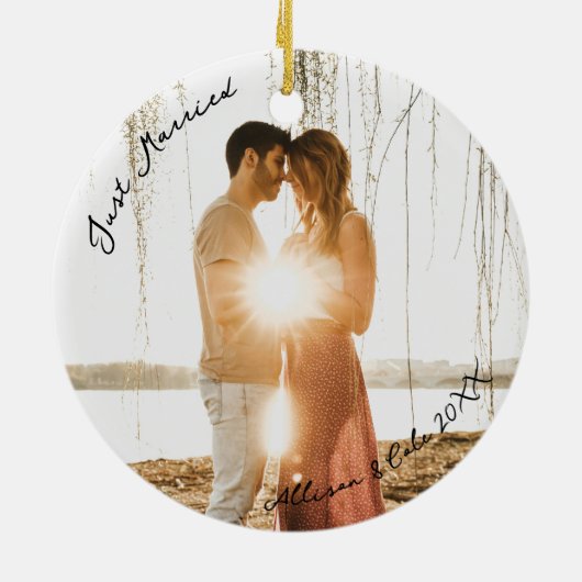 Net getrouwd met moderne minimalistische koppels b keramisch ornament (Achterkant)