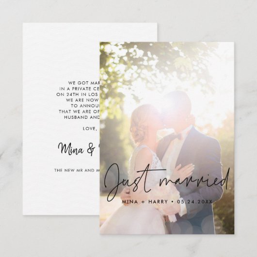 Net getrouwd Minimalistische aankondiging foto kaa (Voorkant / Achterkant)