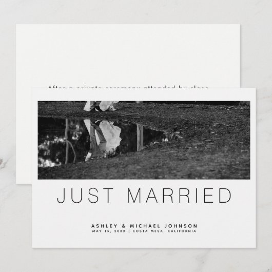 Net getrouwd minimalistische foto bruiloft aankond kaart (Voorkant / Achterkant)