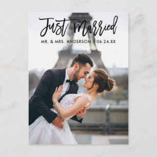 Net Getrouwd Modern Brush Script Huwelijksfoto Briefkaart
