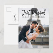 Net Getrouwd Modern Brush Script Huwelijksfoto Briefkaart (Voorkant / Achterkant)
