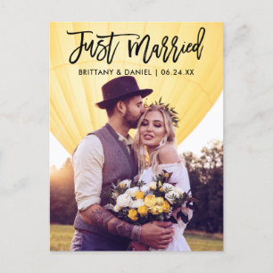 Net Getrouwd Modern Penseel Schrift Foto Huwelijk Briefkaart