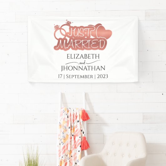 Net getrouwd Modern Roos Gold Foil hart Paar Spandoek (Insitu)