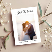 Net getrouwd Modern Script Custom Photo Wedding Aankondiging