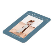 Net getrouwd Modern Script Foto Blauw Bruiloft Magneet (Linkerzijde)