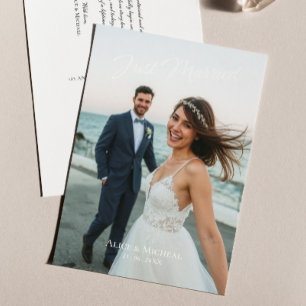 Net getrouwd Moderne bruiloft Fotoaankondiging Briefkaart