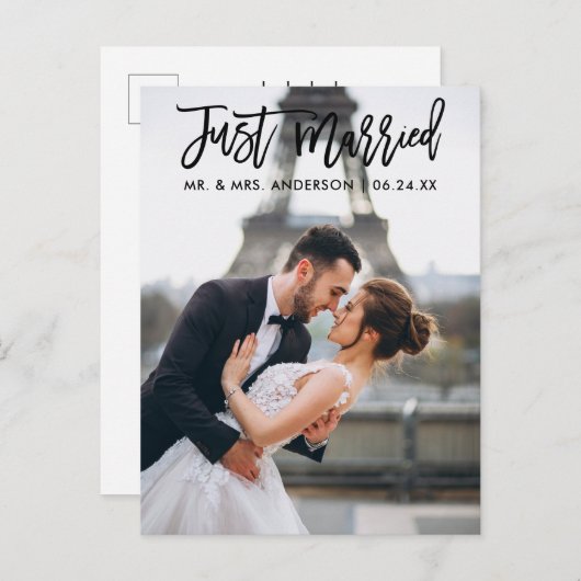 Net Getrouwd Moderne Brush Script Trouwfoto Briefkaart (Voorkant / Achterkant)