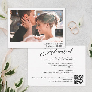 Net getrouwd moderne elopement foto qr code kaart