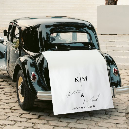 Net Getrouwd Monogram Huwelijksauto Banner Bord Wandkleed