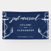 Net getrouwd nautische anker bruiloft spandoek (Horizontaal)