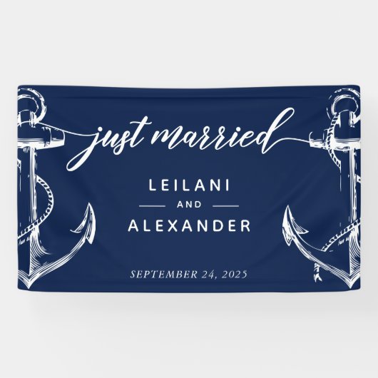 Net getrouwd nautische anker bruiloft spandoek (Horizontaal)